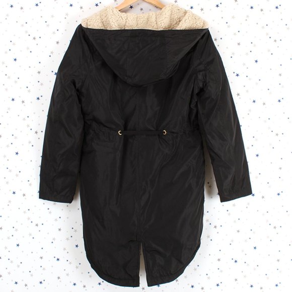 Fur Lined Hood Long Padded Zip Up Jacket Black - Picture 8 of 9